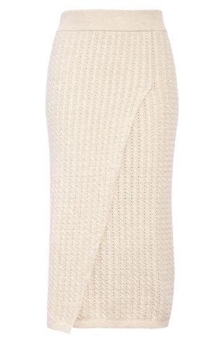 Current Air + Pointelle Cable Knit Midi Sweater Skirt