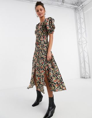 Topshop + Grunge Midi Dress in Floral Print