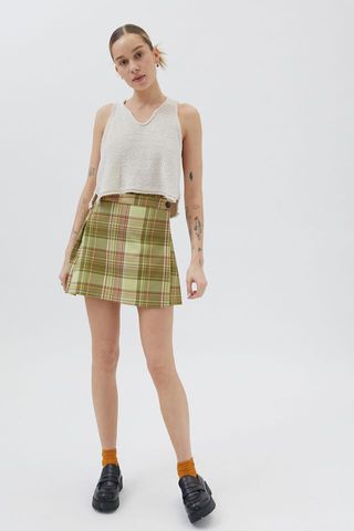 Urban Outfitters + Patterned Pleated Mini Skirt