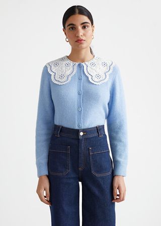 & Other Stories + Embroidered Statement Collar Knit Cardigan