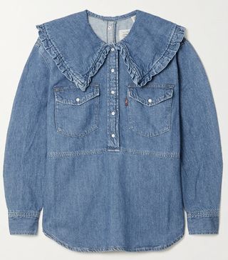 Ganni + + Levi's Ruffled Denim Blouse