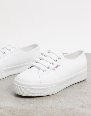 Superga + 2730 Leather Flatform Trainers in White