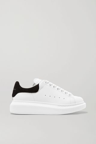 Alexander McQueen + Suede-Trimmed Leather Exaggerated-Sole Sneakers