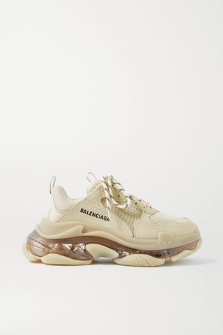 Balenciaga + Triple S Clear Sole Logo-Embroidered Leather, Nubuck and Mesh Sneakers