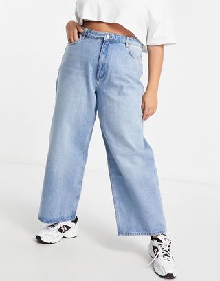 ASOS + Curve High Rise Relaxed Dad Jeans in Midwash