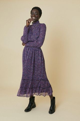 Oasis + Printed Shirred Waist Midi Dress