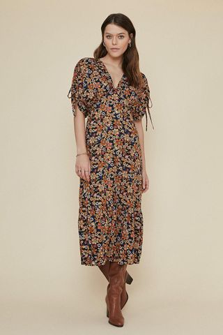 Oasis + Floral Tie Shoulder Midi Dress