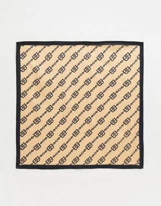 ASOS Design + Chain Print Large Square Poly Satin Scarf in Beige