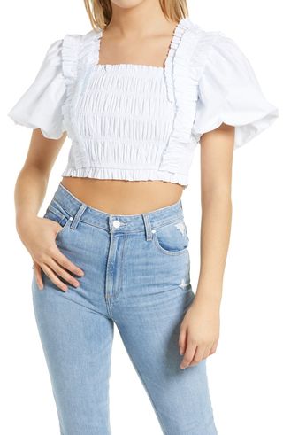 Endless Rose + Smocked Puff Sleeve Crop Top