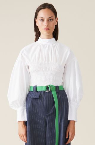 Ganni + Cotton Poplin Smock Blouse