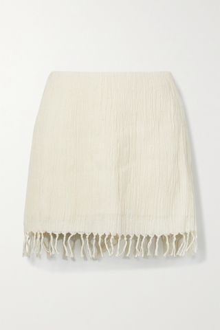 Savannah Morrow the Label + + Net Sustain Rena Fringed Crinkled Organic Cotton-Gauze Mini Skirt