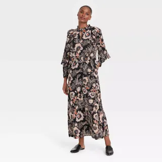 Who What Wear x Target + Floral Print Soft Ruffle Dress