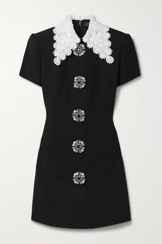 Andrew Gn + Guipure Lace-Trimmed Embellished Crepe Mini Dress