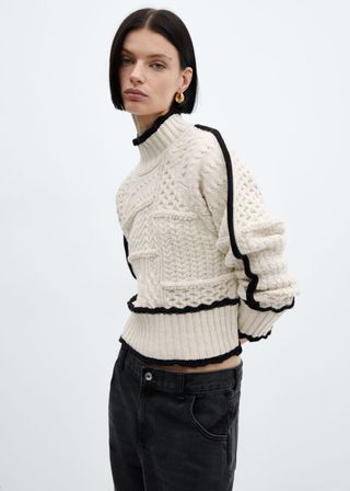 Mango + Cable-Knit Sweater With Contrasting Trim