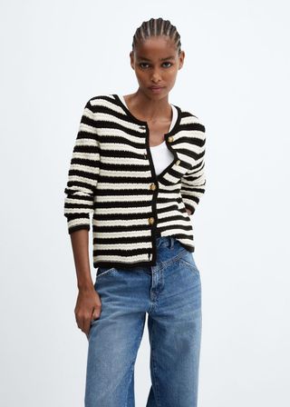 Mango + Striped Cardigan With Jewel Buttons