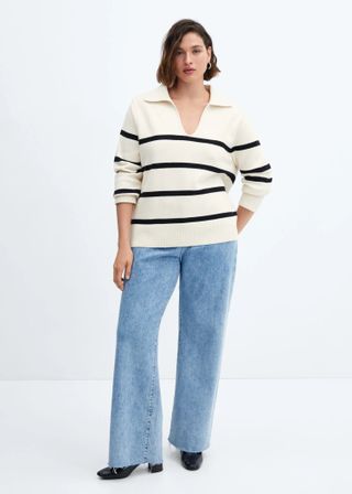 Mango + Striped Polo-Neck Sweater
