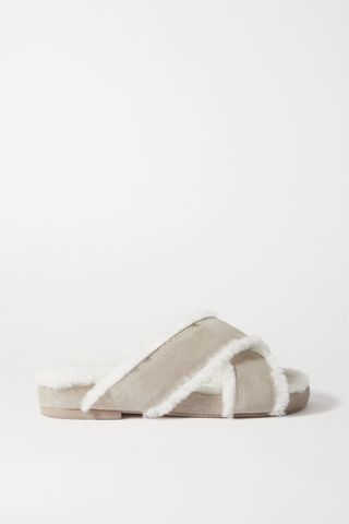 Porte & Paire + Shearling-Lined Suede Slides