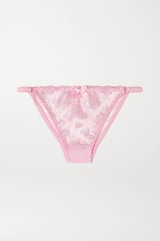 Agent Provocateur + Milena Embellished Metallic Embroidered Tulle Briefs
