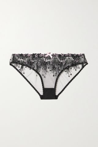 Agent Provocateur + Kaylie Metallic Embroidered Tulle Briefs