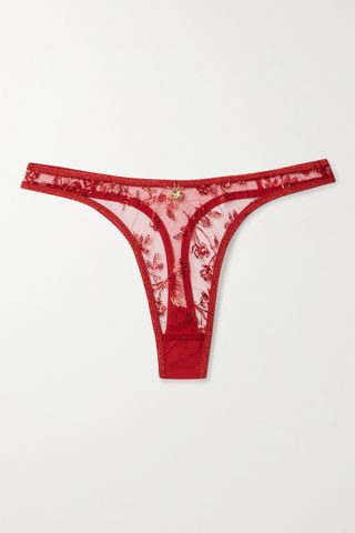 Agent Provocateur + Zadi Metallic Embroidered Tulle Thong