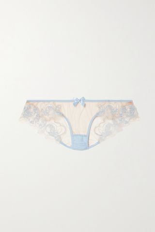 Agent Provocateur + Lindie Bead-Embellished Embroidered Tulle Briefs