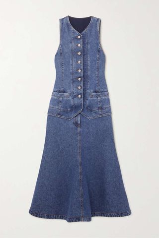 Chloé + Flared Denim Midi Dress