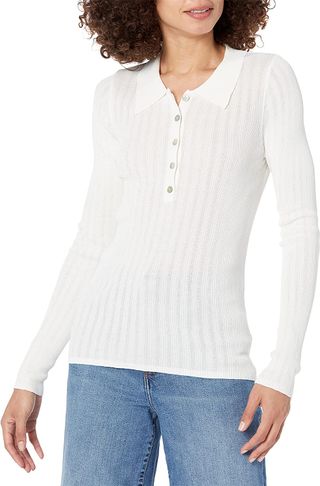 The Drop + Slim Fitted Variegated Rib Polo Sweater