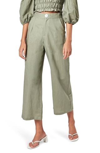 Charlie Holiday + Lily Wide Leg Crop Linen & Cotton Pants