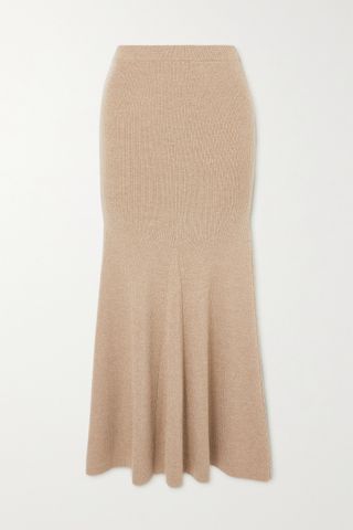 Nanushka + + Net Sustain Alina Ribbed Mélange Wool-Blend Midi Skirt