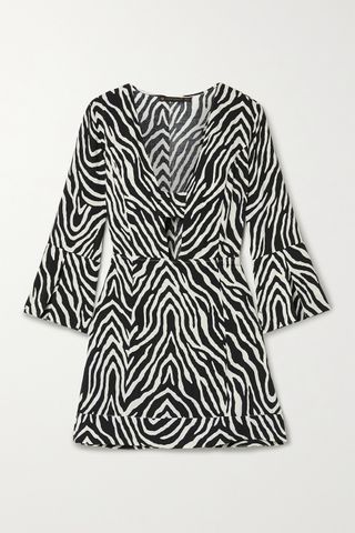 Vix + Fiorella Cutout Zebra-Print Voile Mini Dress