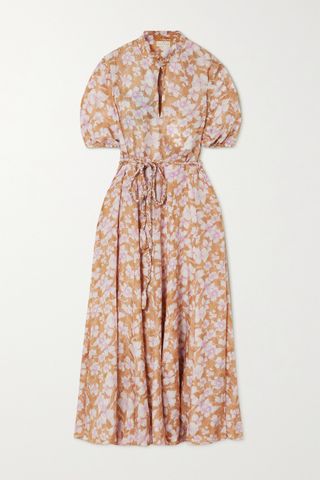 Hannah Artwear + + Net Sustain Gardenia Belted Floral-Print Silk Maxi Dress