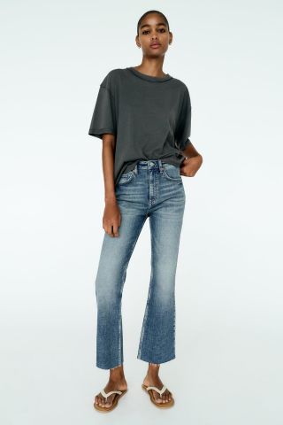 Zara + Cropped Flare Jeans