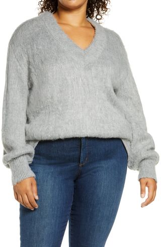 BP. + Fuzzy V-Neck Tunic Sweater