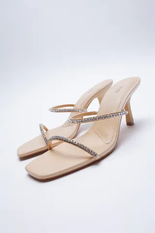 Zara + Sparkly Strap Heeled Sandals