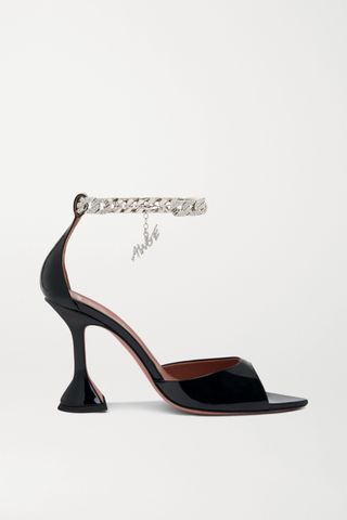 Amina Muaddi + + Awge Flacko Chain-Embellished Patent-Leather Sandals