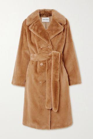 Stand Studio + Faustine Belted Double-Breasted Faux Fur Coat