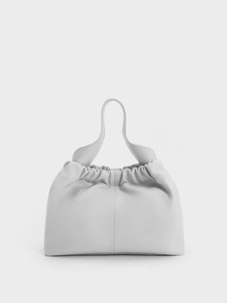 Charles & Keith + Light Grey Ally Ruched Slouchy Bag