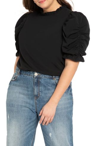 Eloquii + Ruched Sleeve Blouse