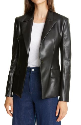 Theory + Peaked Lapel Faux Leather Blazer