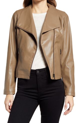 Halogen + Drape Collar Faux Leather Jacket