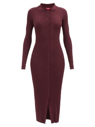 Staud + Napa Buttoned Ribbed-Knit Dress