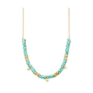 Scoop + Gold Flash Plated Genuine Amazonite Stone and Blue Bead Necklace