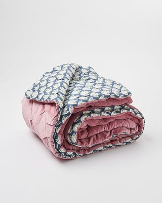Oliver Bonas + Moe Printed Quilted Pink Velvet Double Bedspread