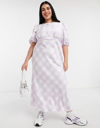 ASOS + Satin Puff-Sleeve Gingham Dress
