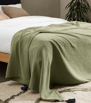 Made.com + Eira Cotton Textured Bedspread in Soft Olive