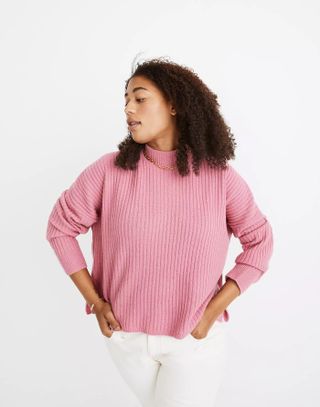Madewell + Cashmere Ribbed Mockneck Pullover Sweater