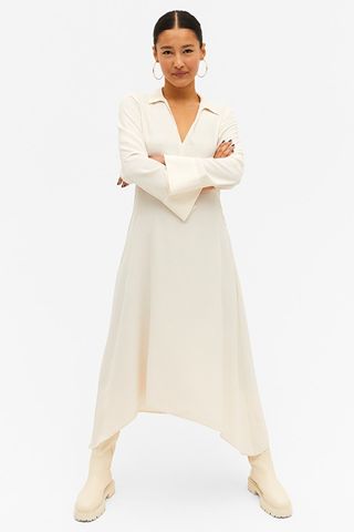 Monki + Asymmetric Hem Off-White Shirt Dress