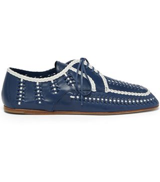 Prada + Piped and Woven Leather Boating Shoes