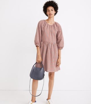 Madewell + Gingham Seersucker Raglan Puff-Sleeve Mini Dress