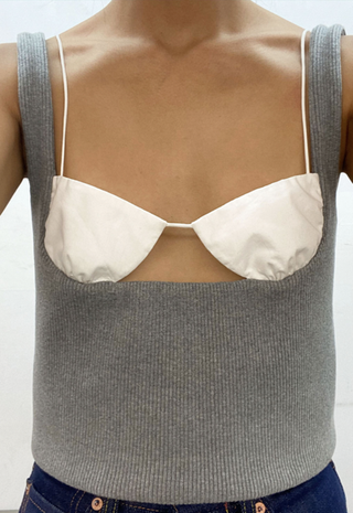 Tae Park + Exposed Bra Knit Top Heather Grey